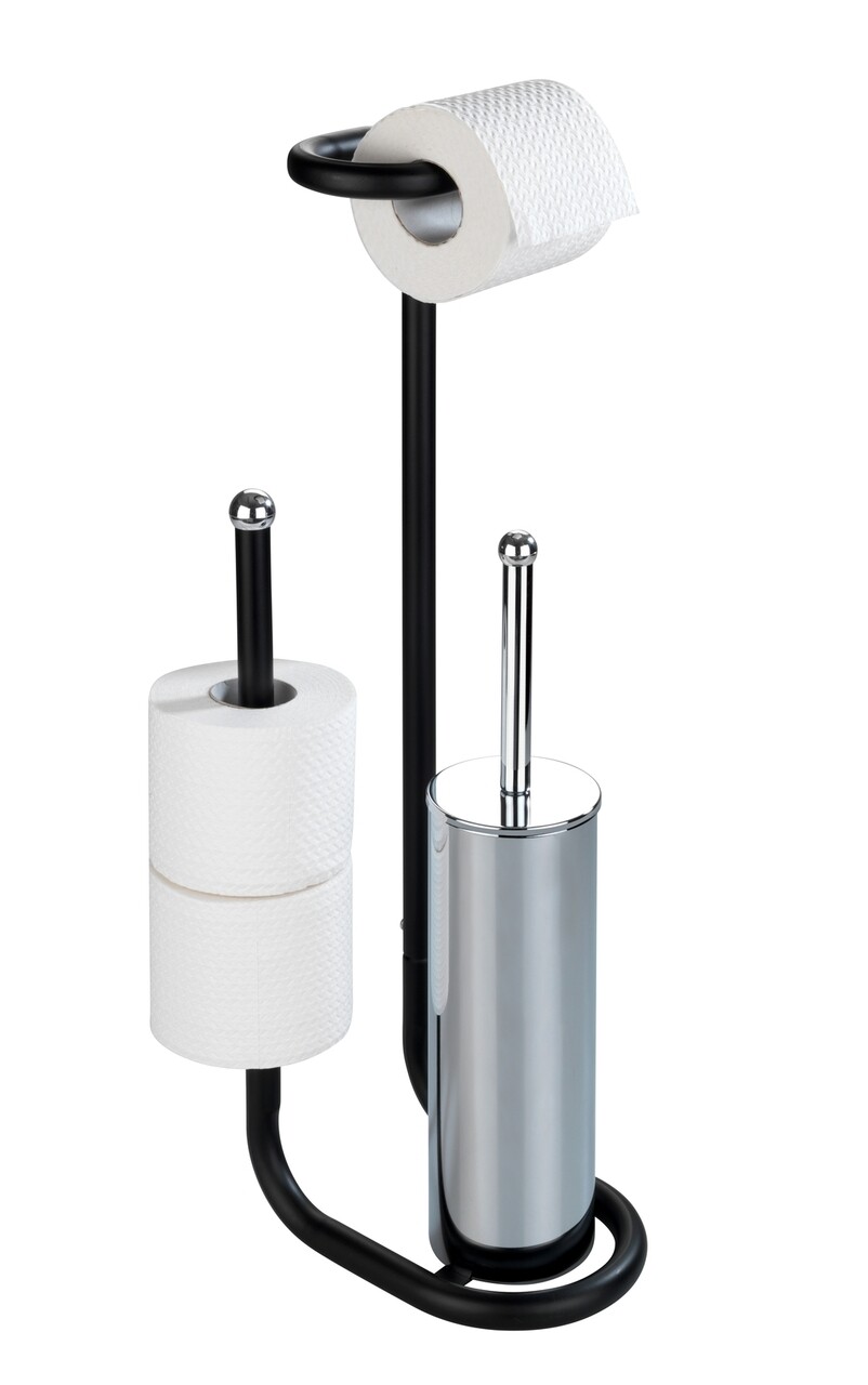 Suport hartie igienica si perie toaleta, Wenko, Universalo Black, 20 x 62.5 x 23 cm, inox - imagine 4